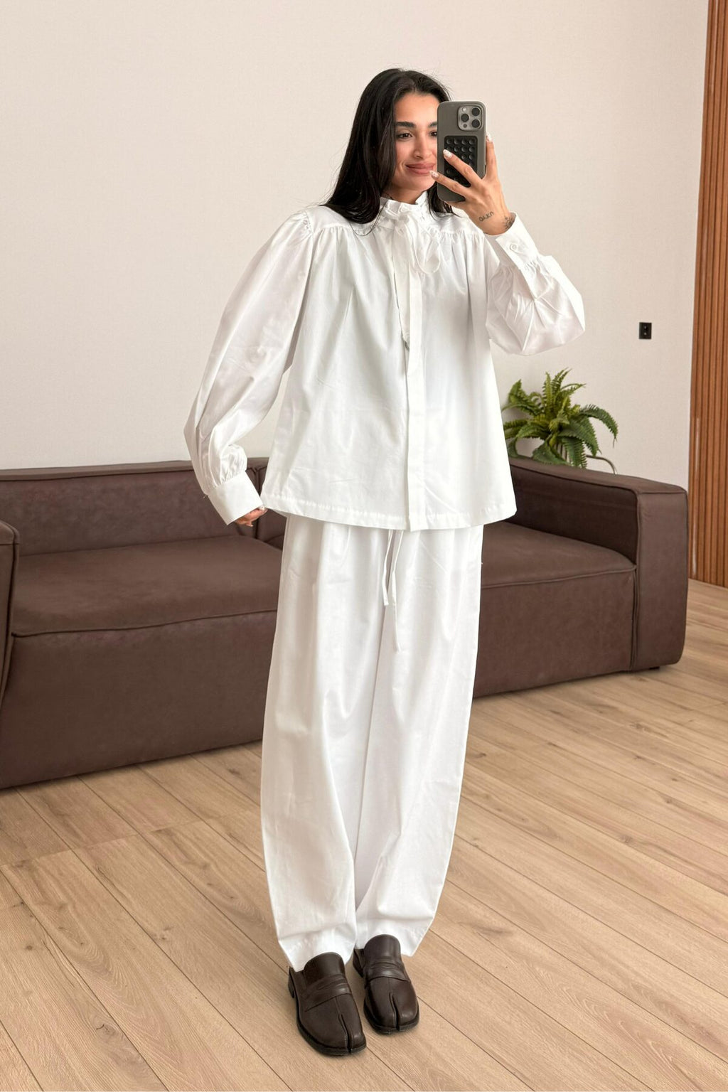 Yakası Kemerli Balon Kol Paraşüt Takım