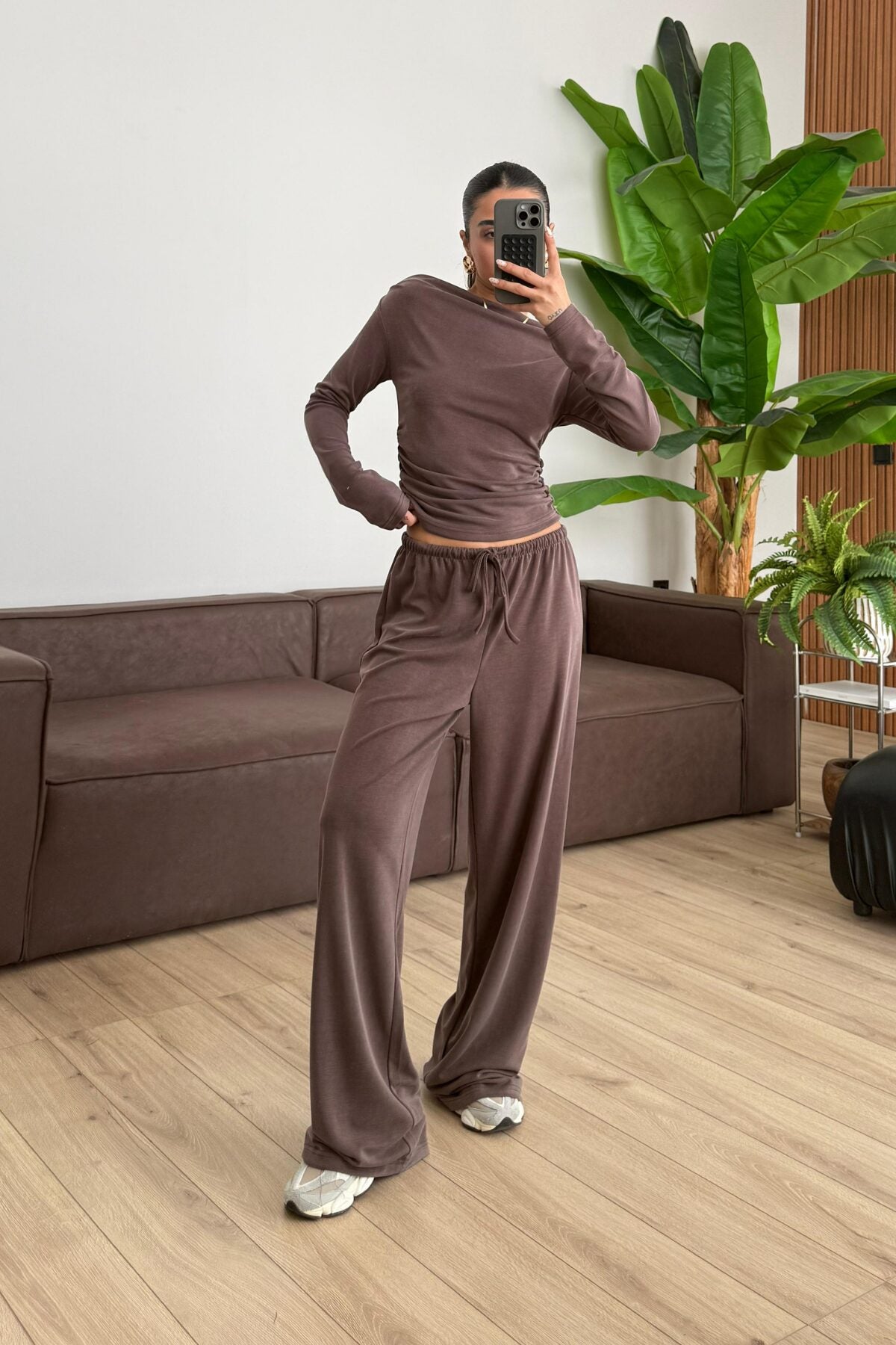 Relax Düşük Omuz Bluz Pantolon Takım