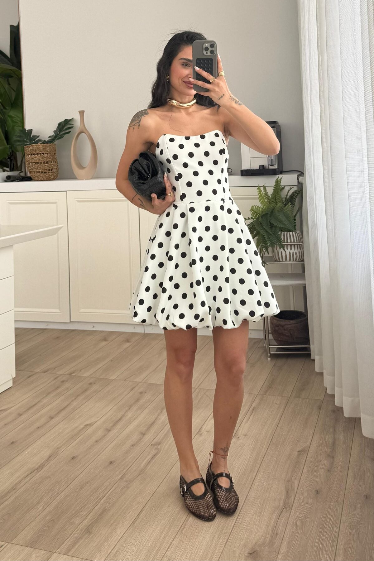 Puantiyeli Mini Balon Elbise
