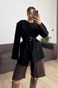 Kemerli Yakasız Blazer Ceket