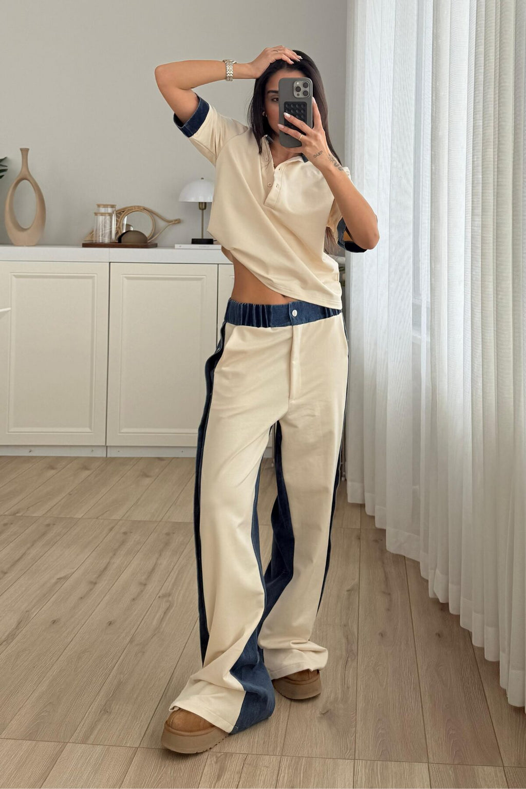 Denim Detaylı Hakim Yaka Takım