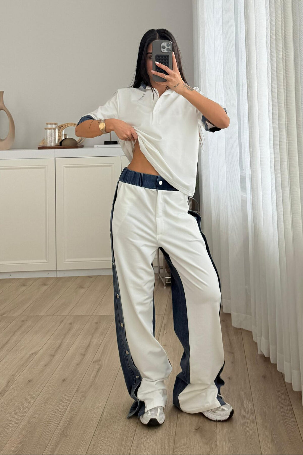 Denim Detaylı Hakim Yaka Takım