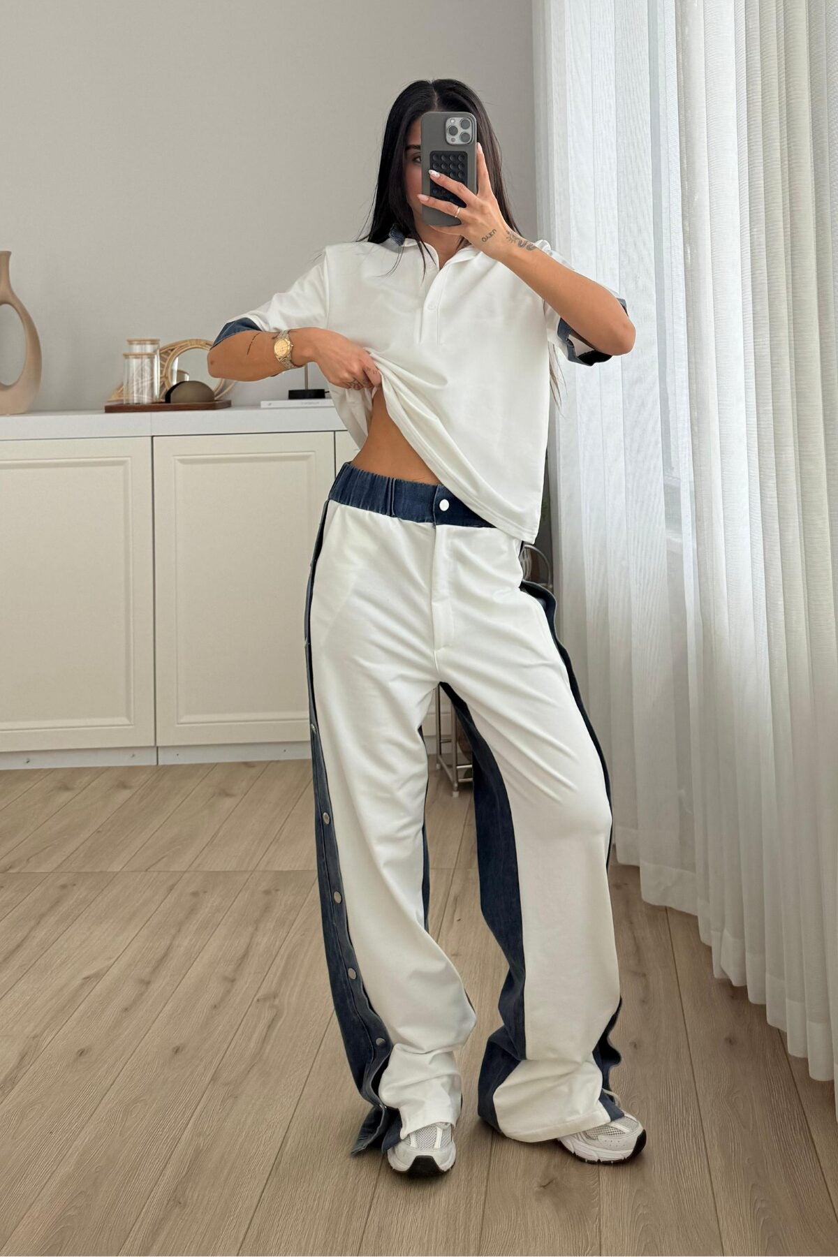 Denim Detaylı Hakim Yaka Takım