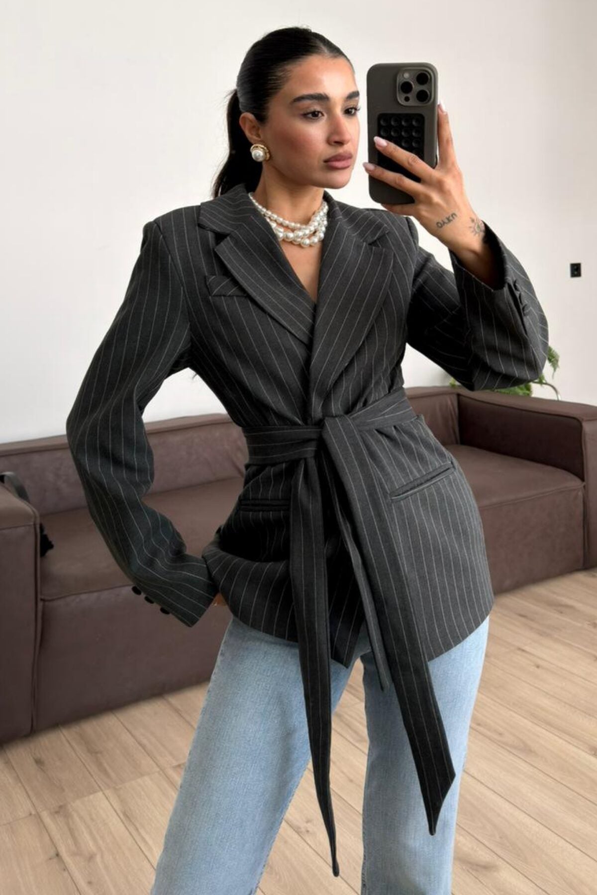Çizgili Blazer Ceket