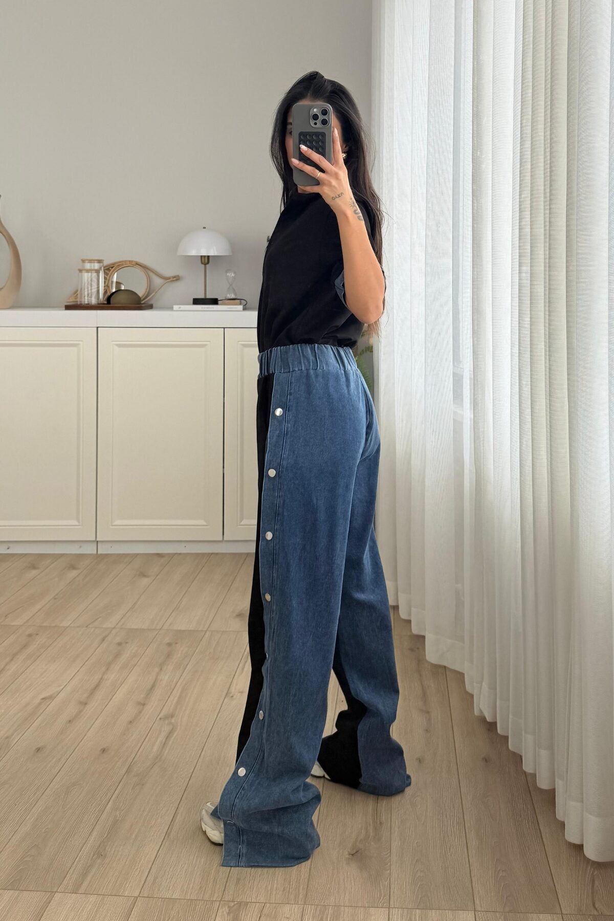 Denim Detaylı Hakim Yaka Takım