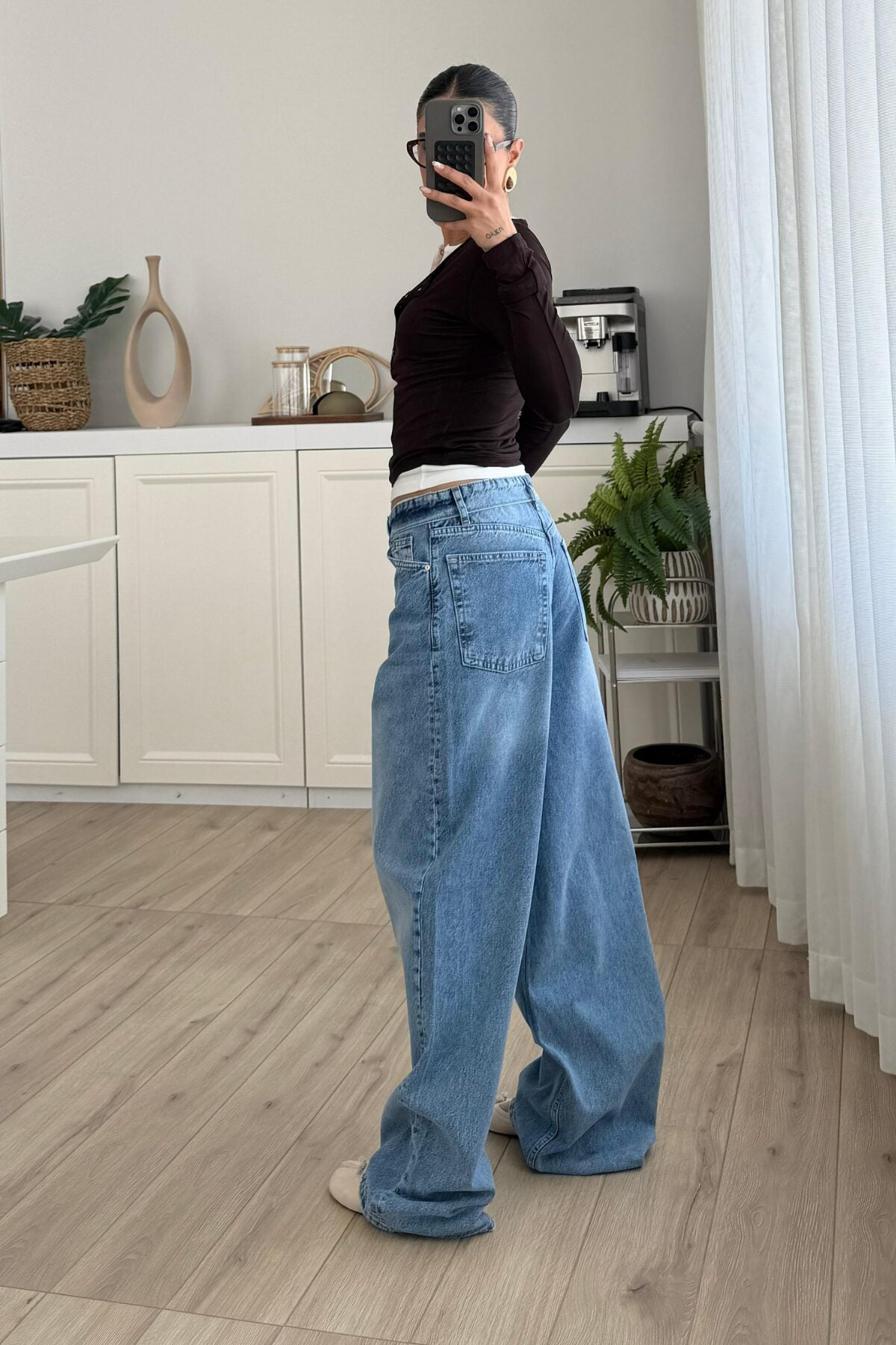 Beli Katlı Balon Mavi Jean