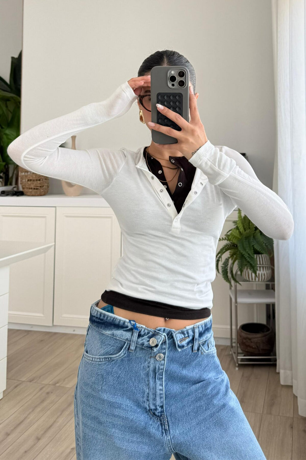 Önü Çıtçıtlı İki Kat Bluz