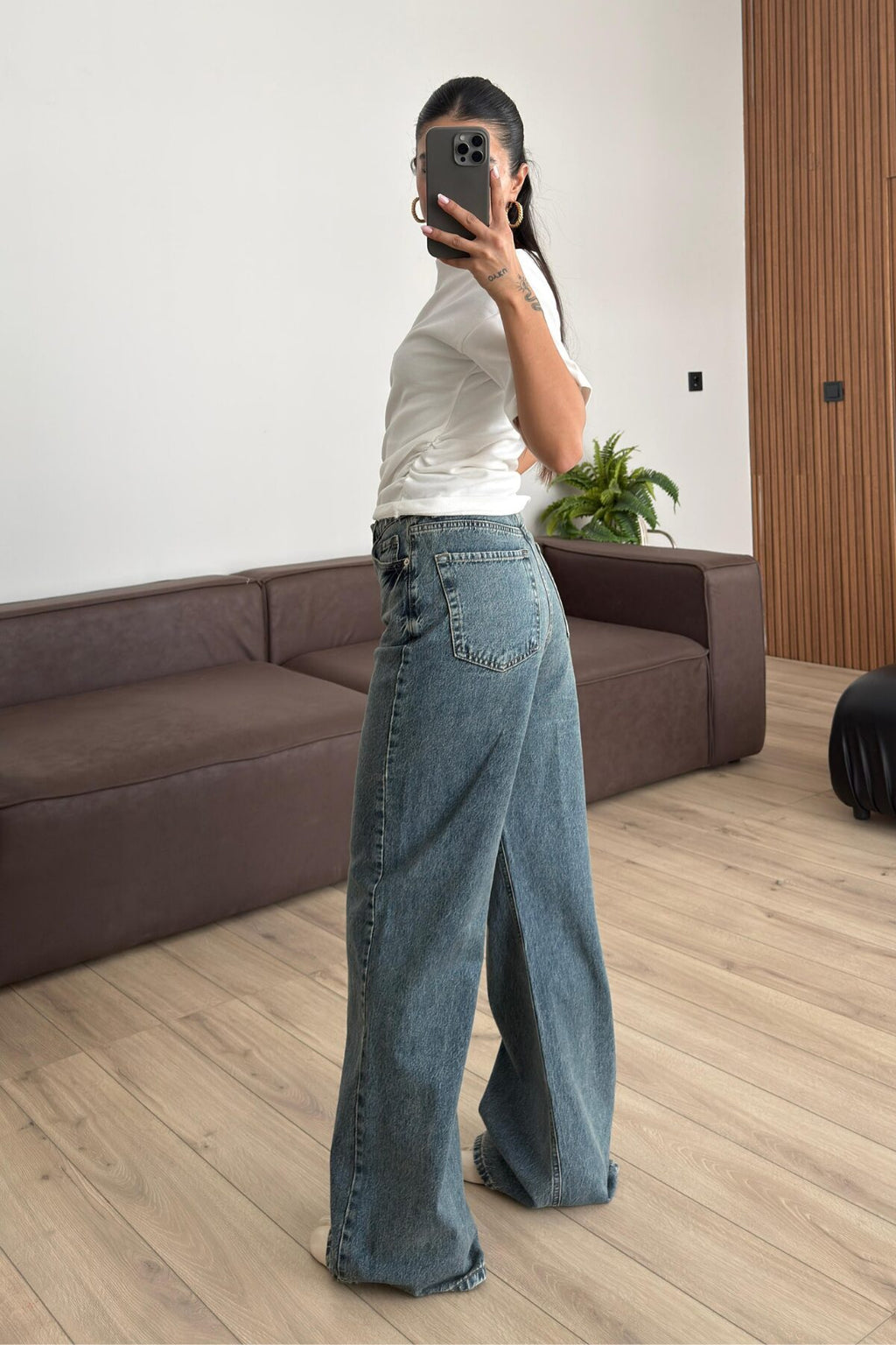 Bs Wide Leg Mavi Eskitme Jean