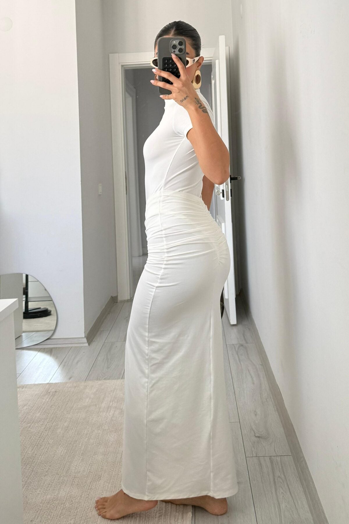 Üstü Bodysuit Drapeli Soft Touch Elbise