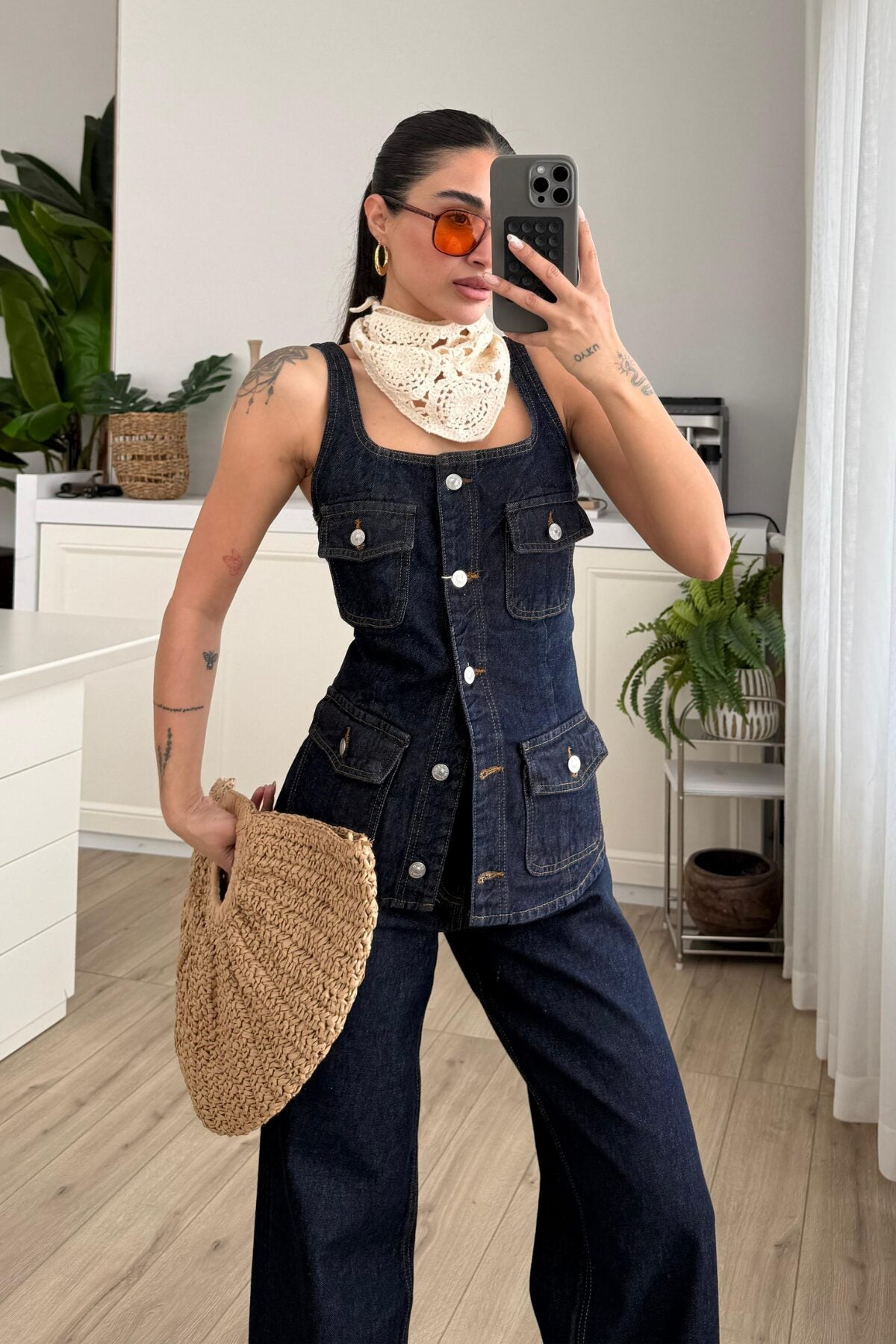 Çok Cepli Denim Yelek