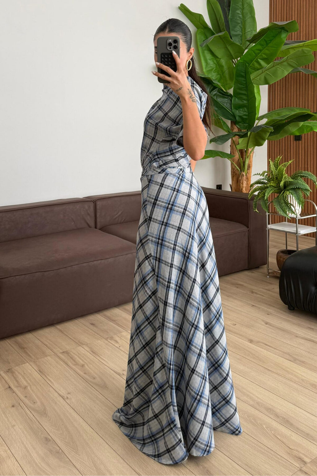 Petunya Ekoseli Crop Etek Takım