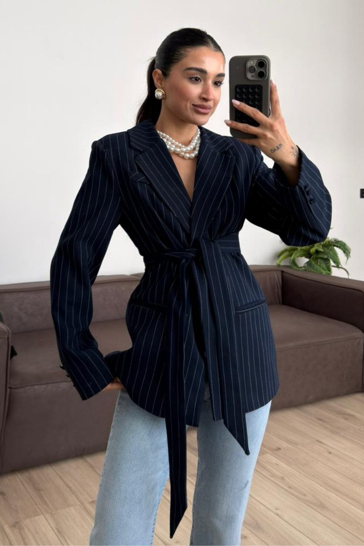 Çizgili Blazer Ceket