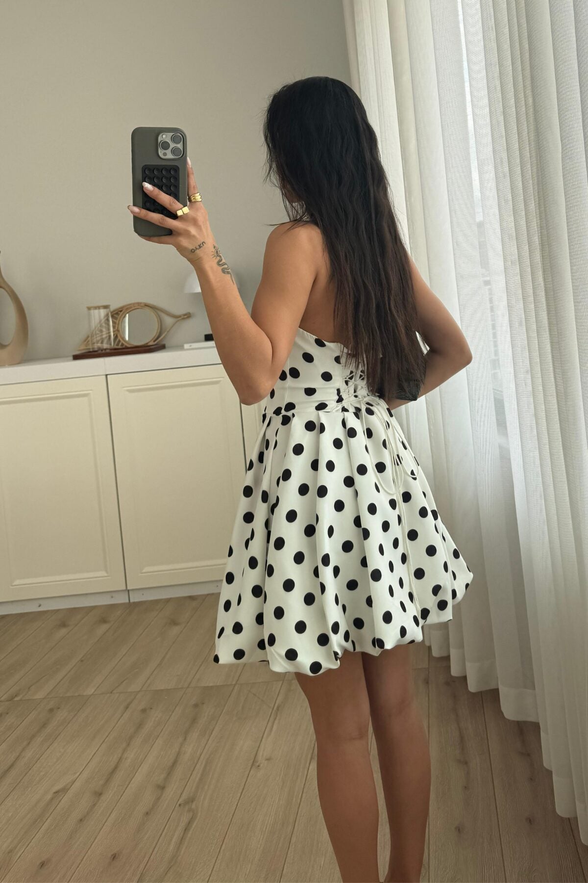 Puantiyeli Mini Balon Elbise