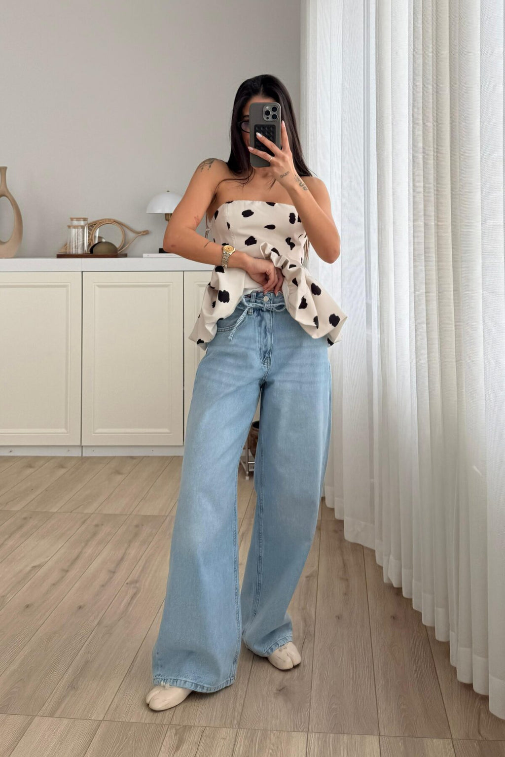 Beli İpli Geniş Paça Açık Mavi Jean