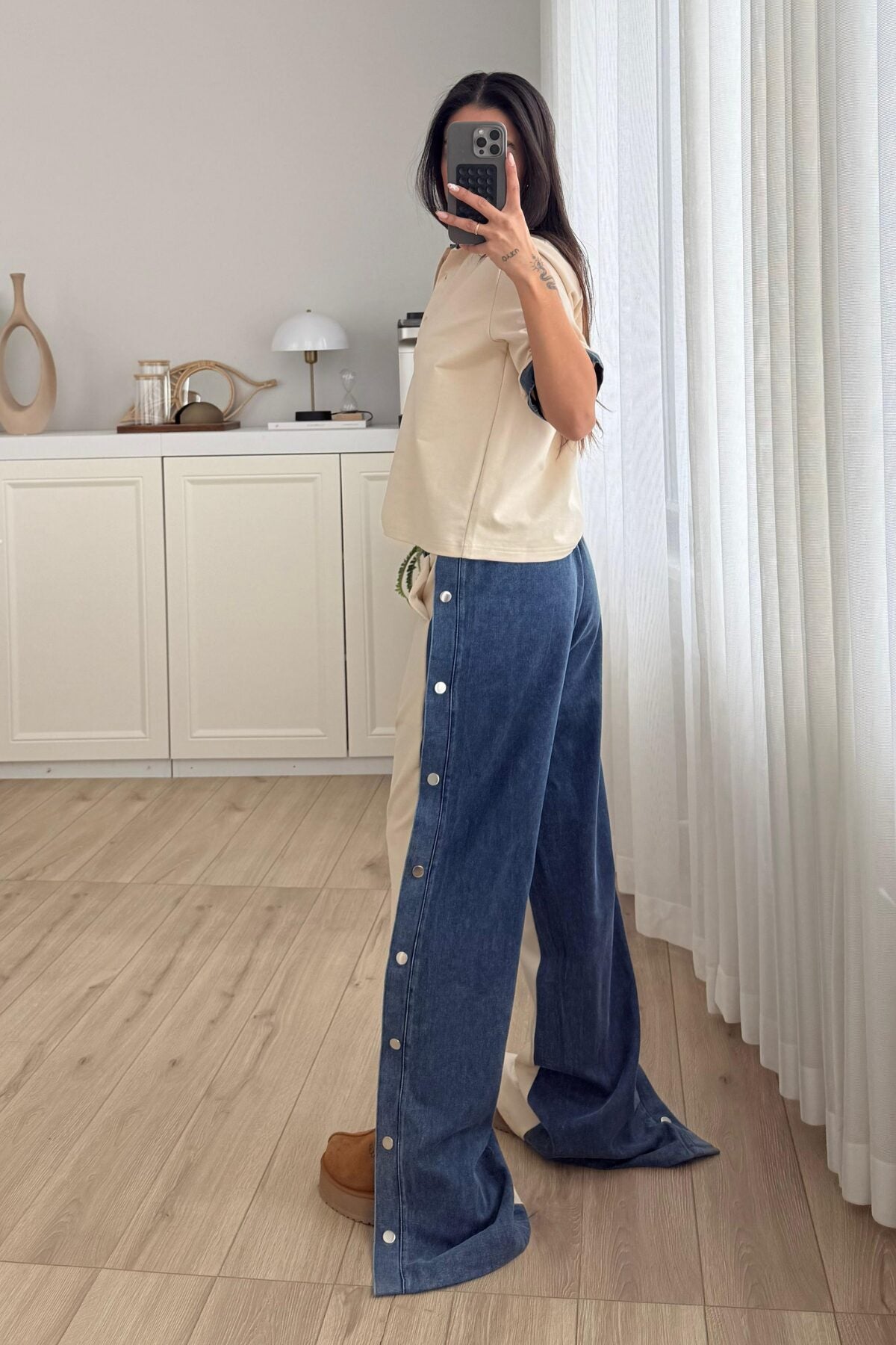 Denim Detaylı Hakim Yaka Takım