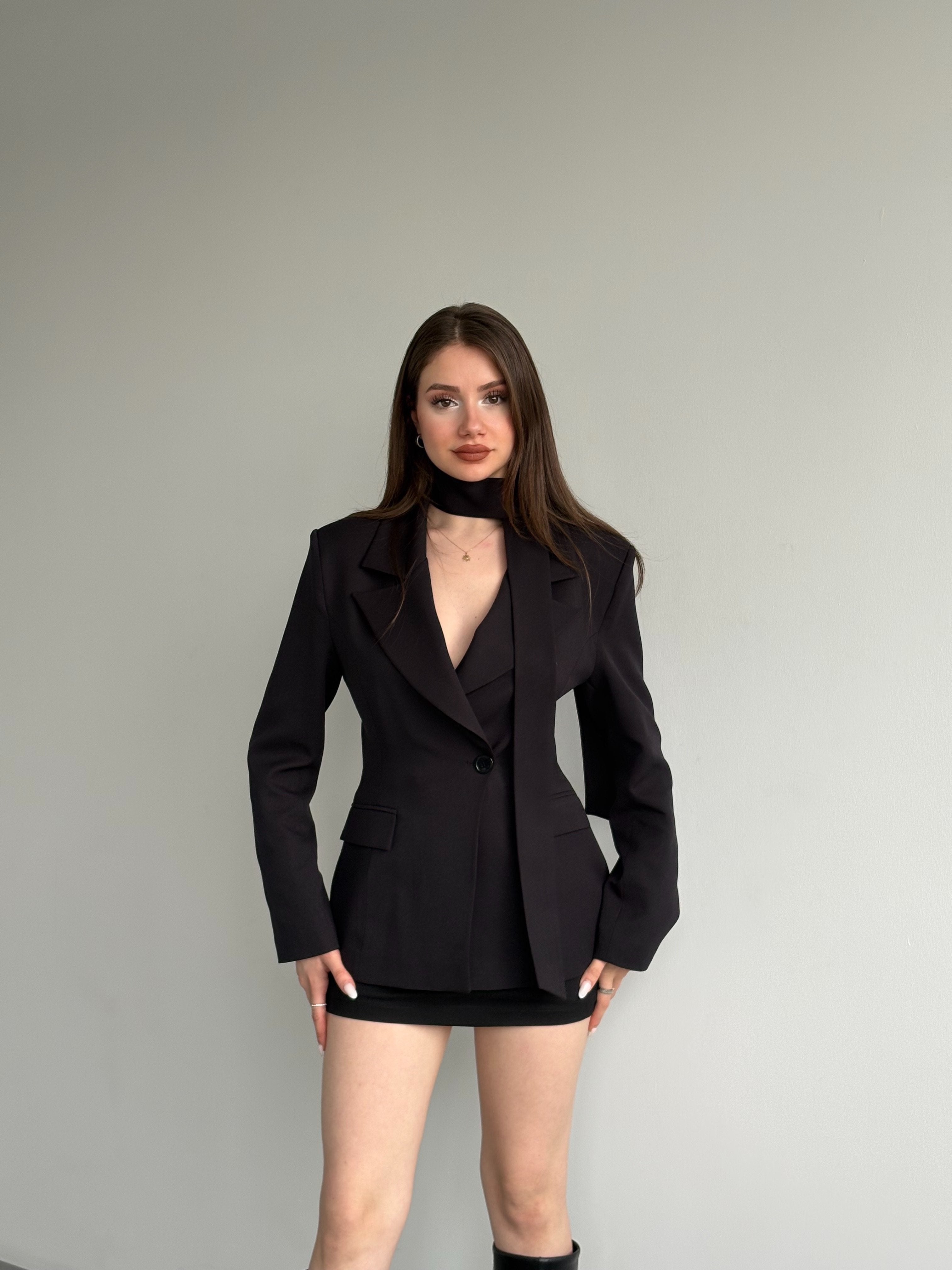Belden Oturtmalı Şal Yaka Detaylı Blazer Ceket