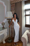 Beyaz Blouse Gül Detaylı Elbise