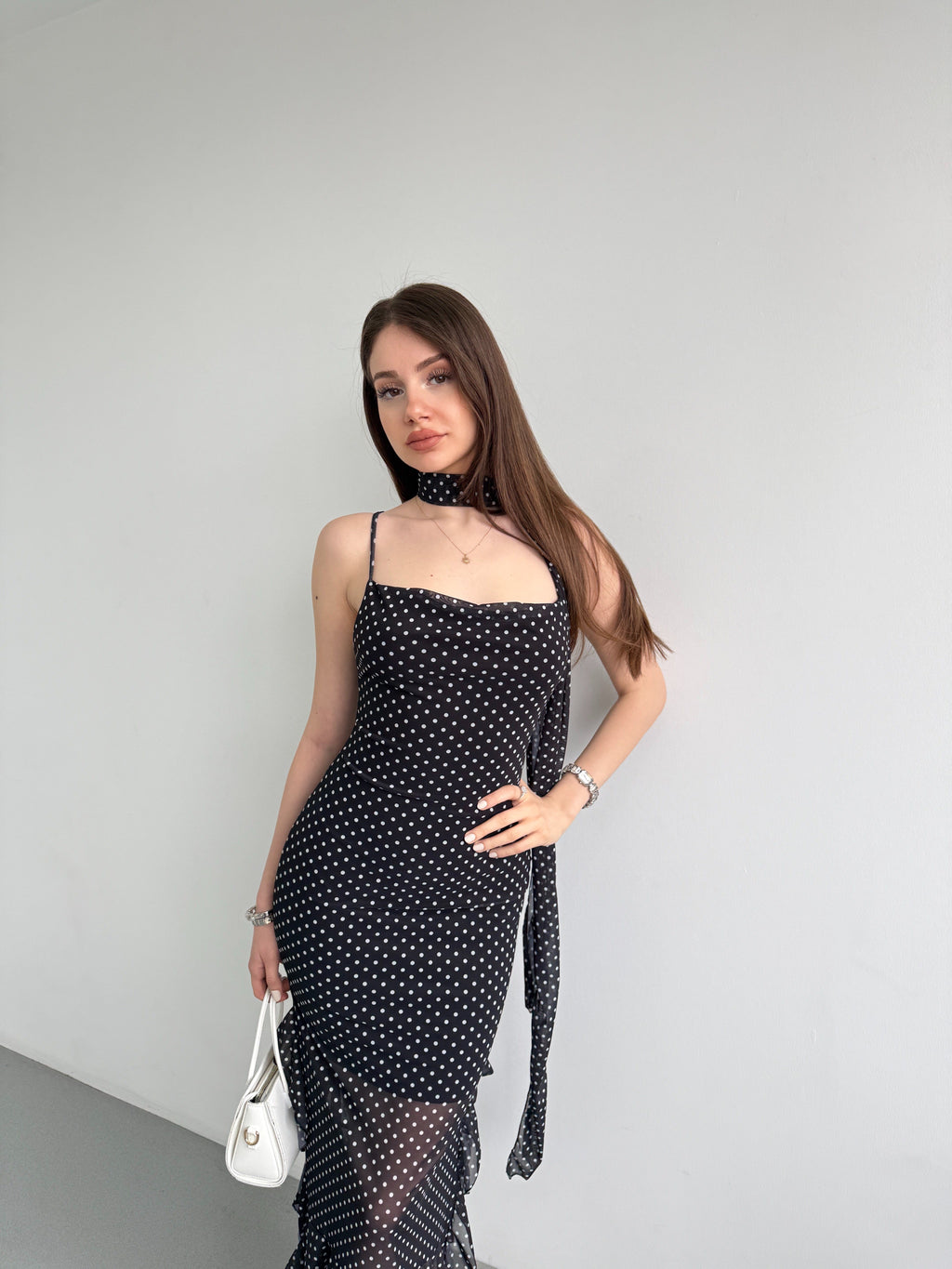 Puantiyeli Şallı Elbise