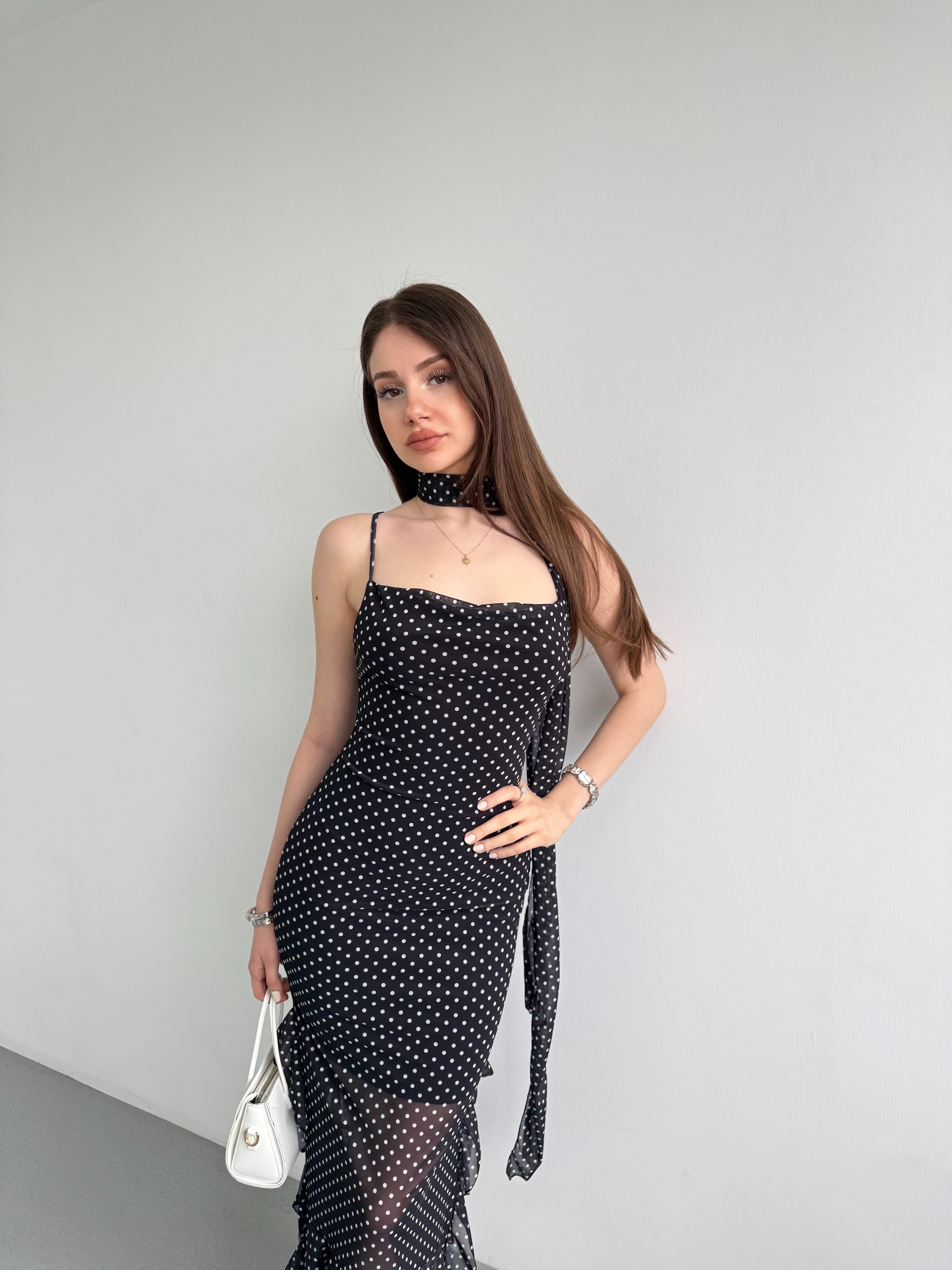 Puantiyeli Şallı Elbise