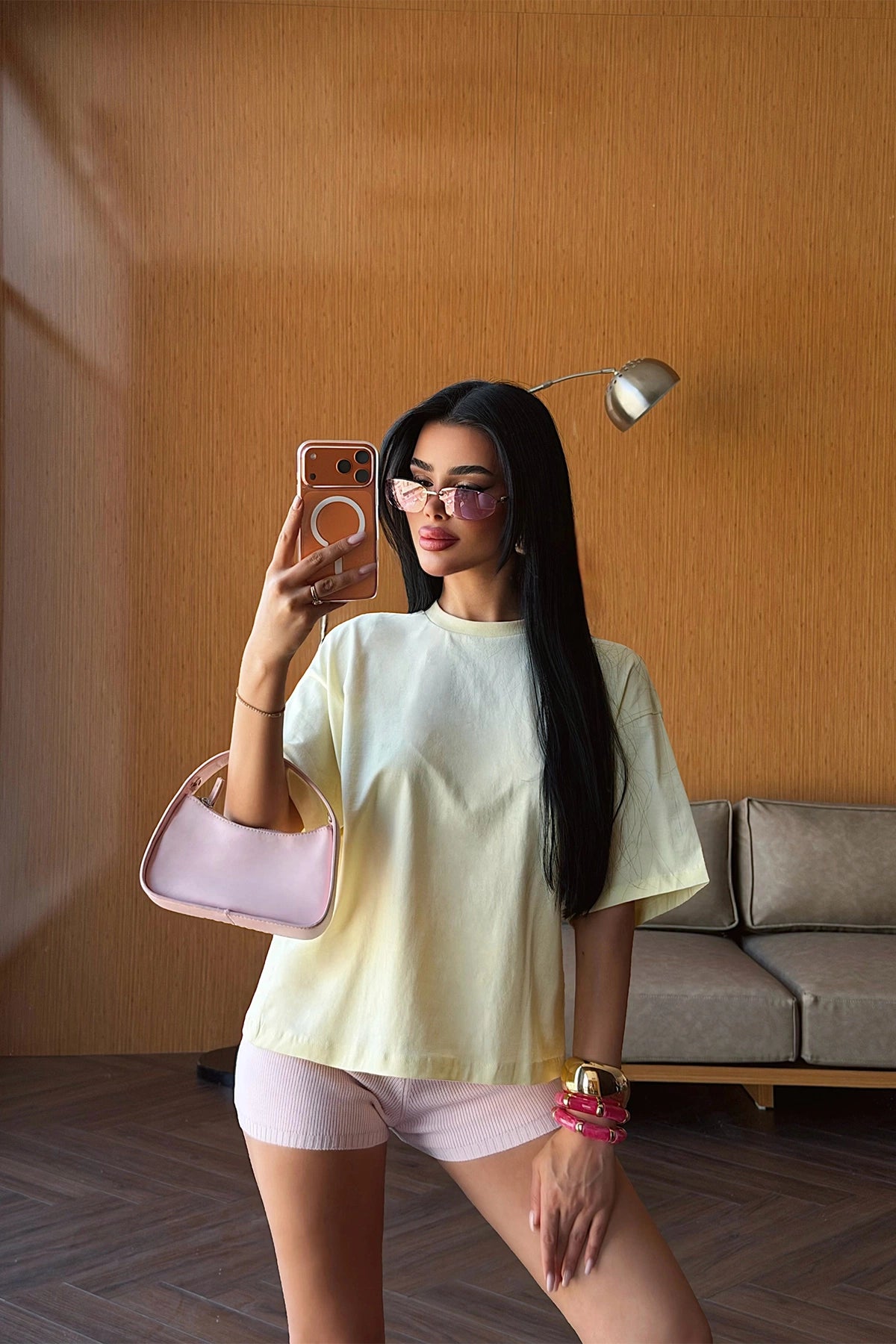 Sarı Baskılı Oversize Tişört