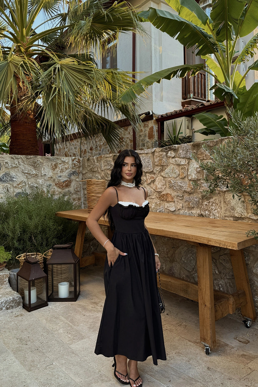 Siyah Madella Midi Elbise