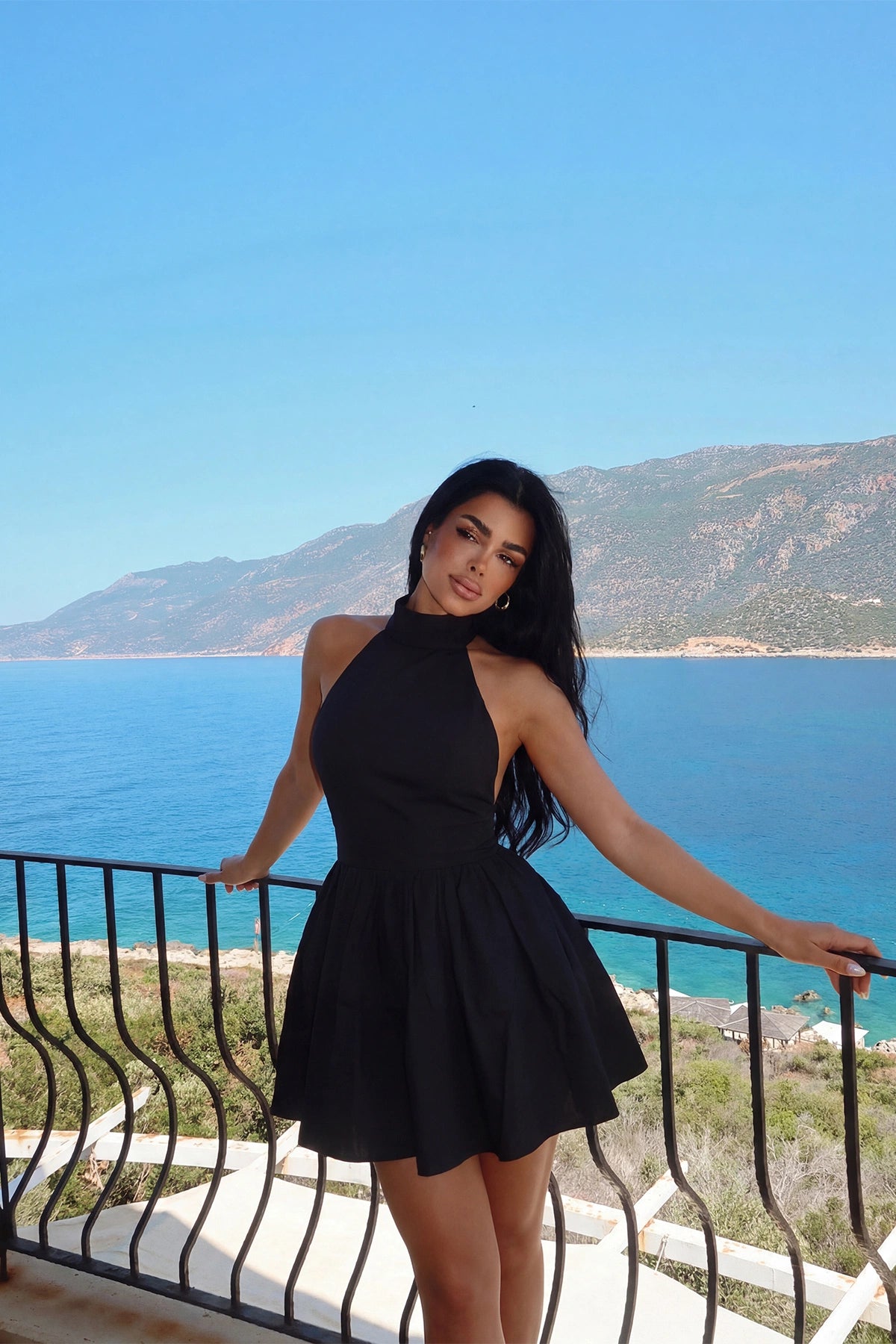 Siyah Belluno Mini Sırtı Açık Elbise