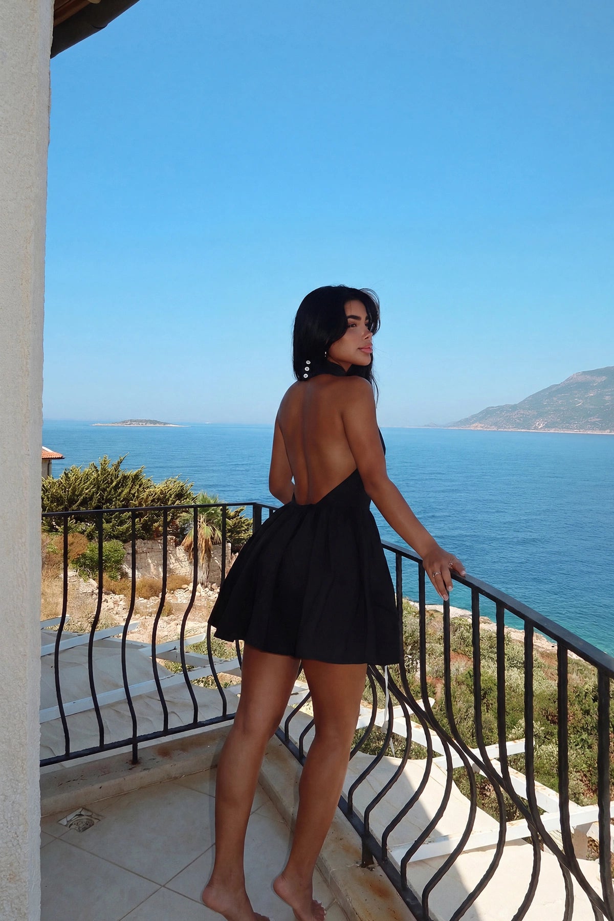 Siyah Belluno Mini Sırtı Açık Elbise