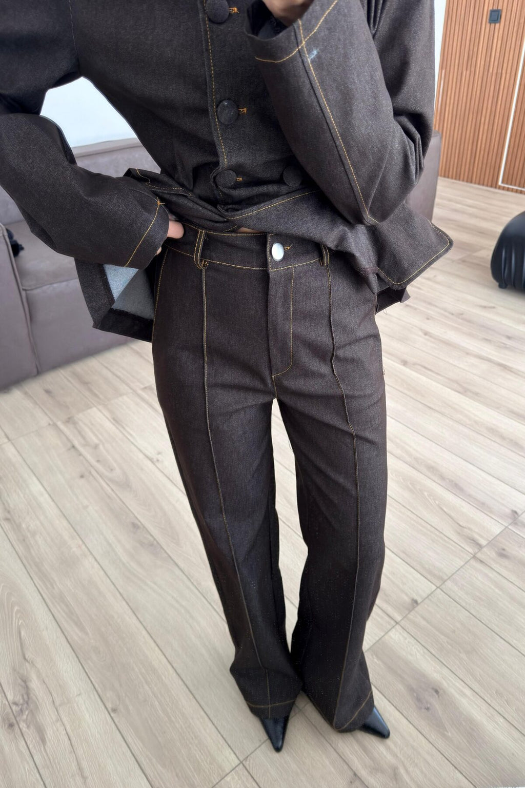Dikişli Çımalı Pantolon Denim Takım