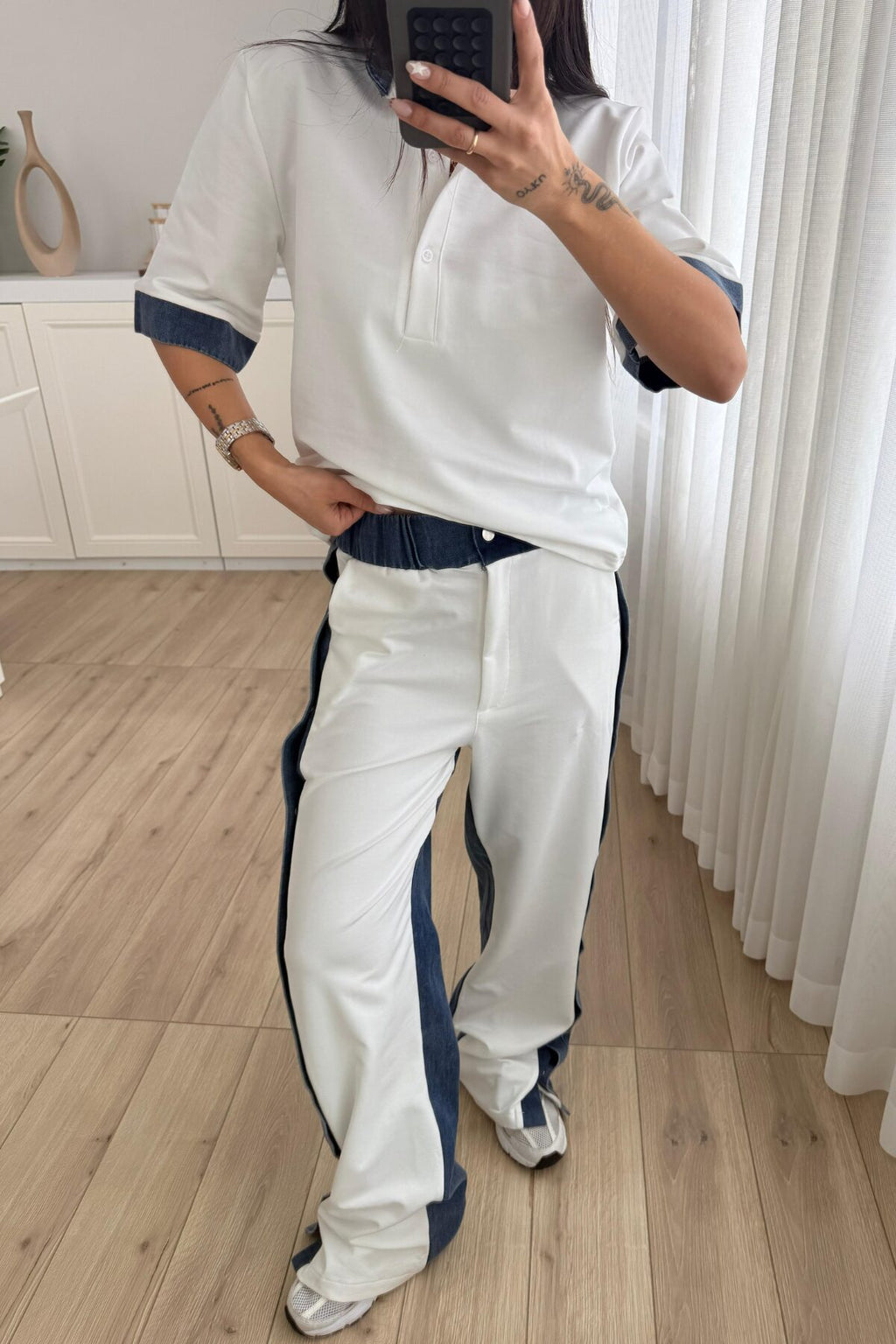 Denim Detaylı Hakim Yaka Takım