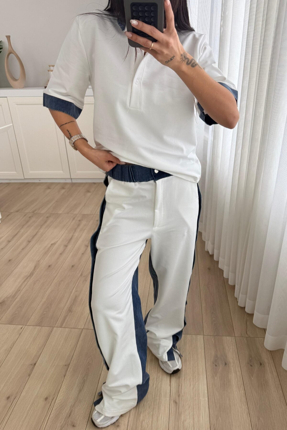 Denim Detaylı Hakim Yaka Takım