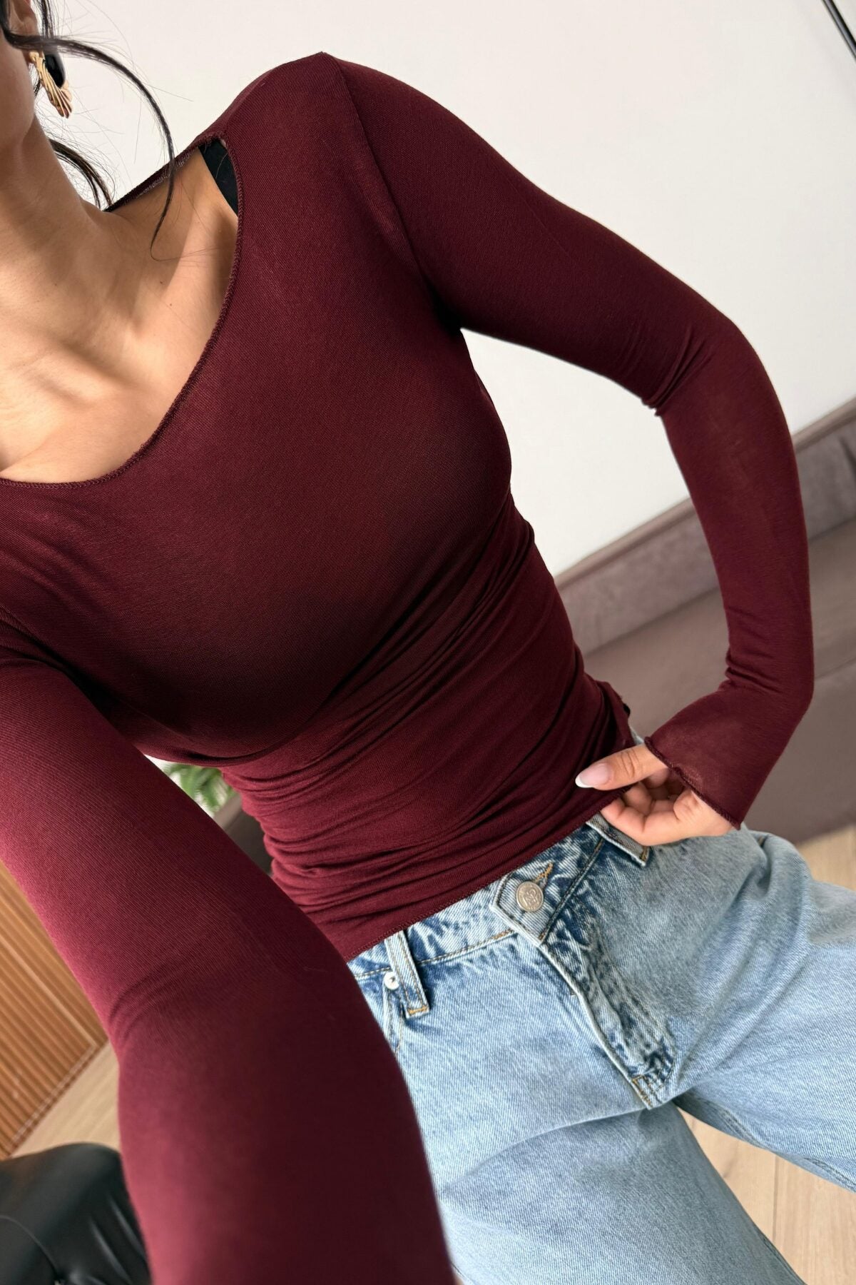 Dp Kayık Yaka Transparan Bluz