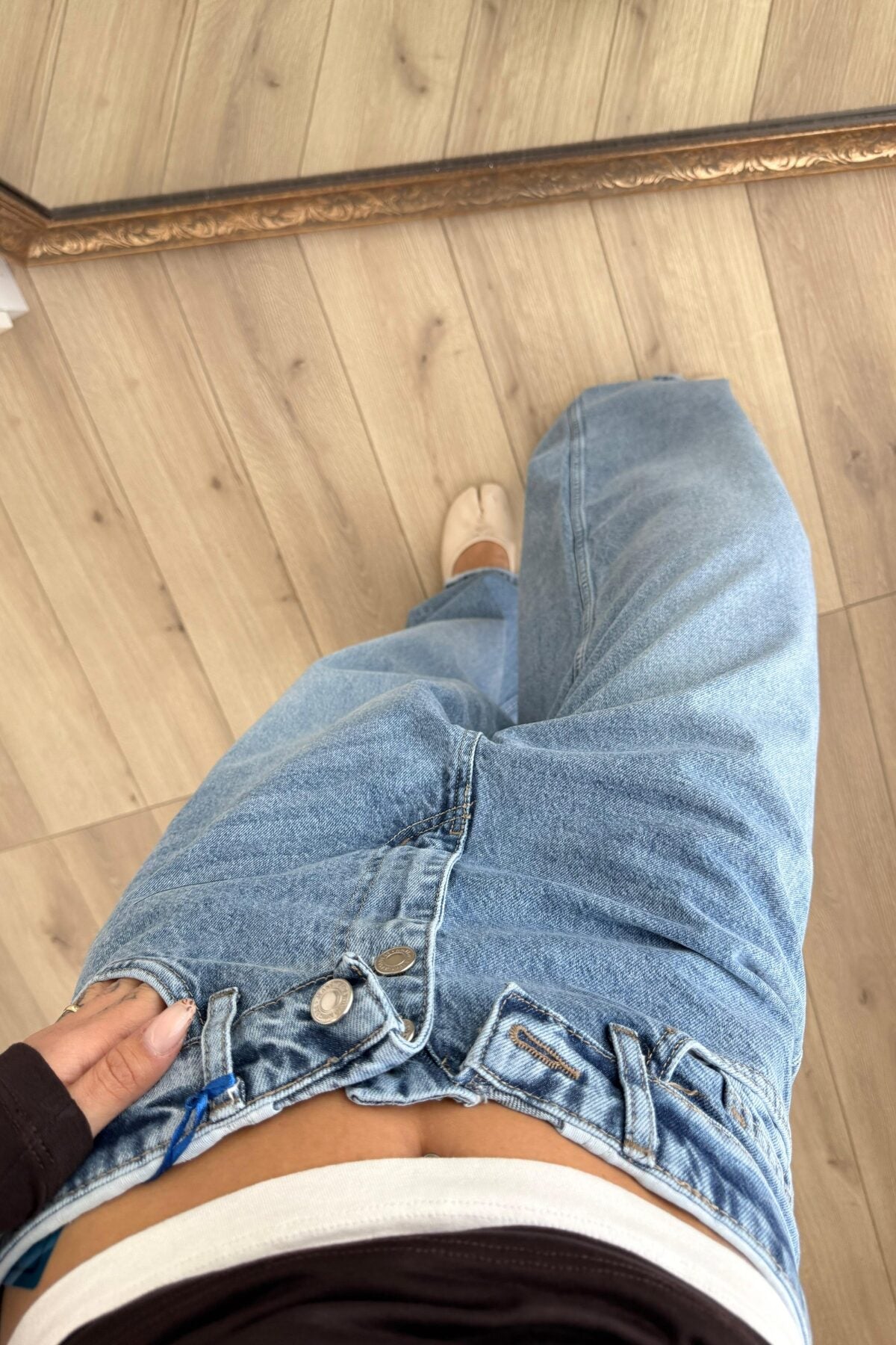 Beli Katlı Balon Mavi Jean