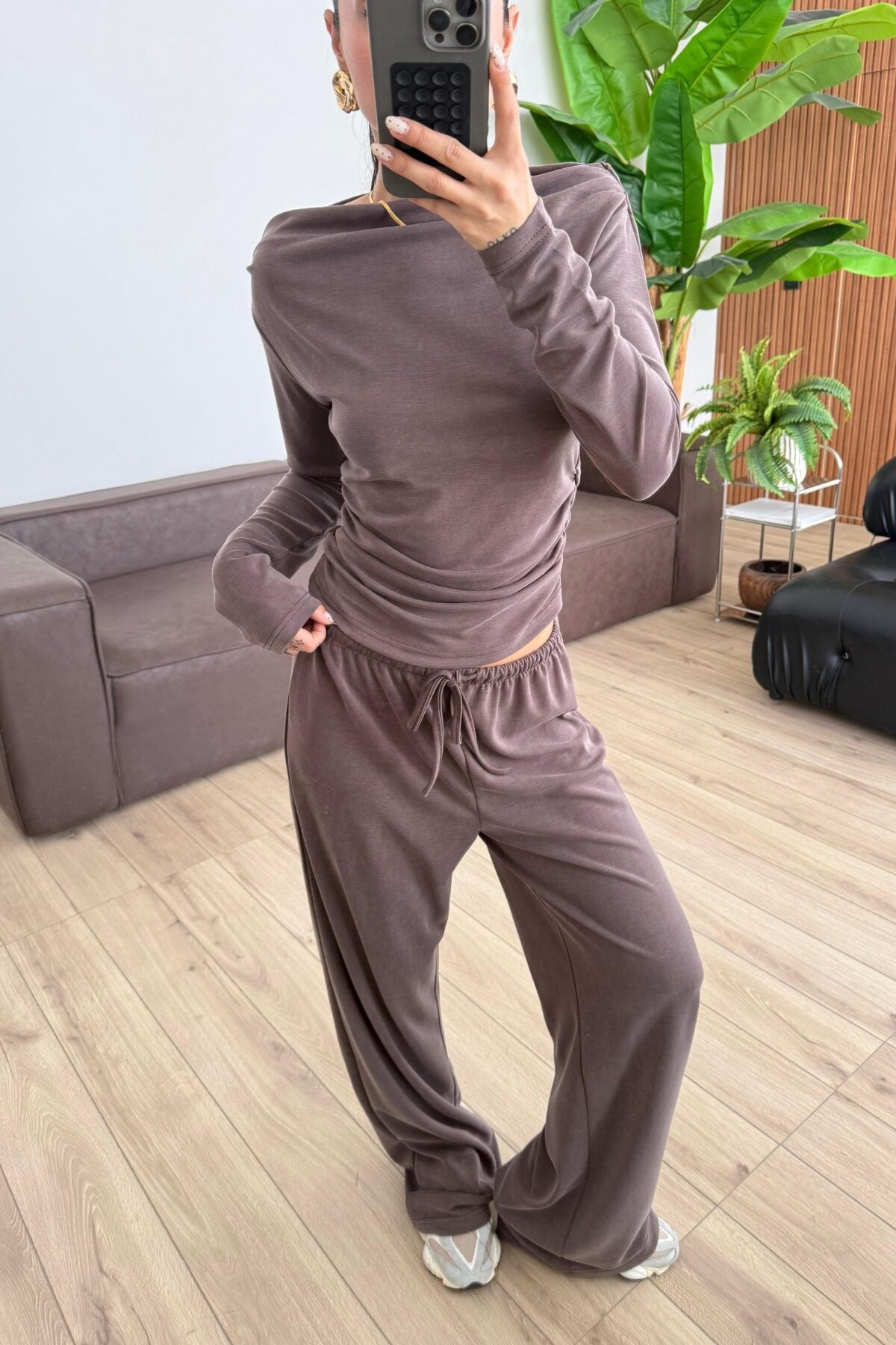 Relax Düşük Omuz Bluz Pantolon Takım