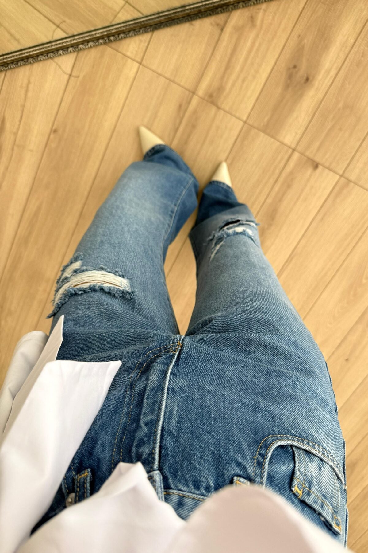 Poco Dizleri Yırtık Mavi Jean