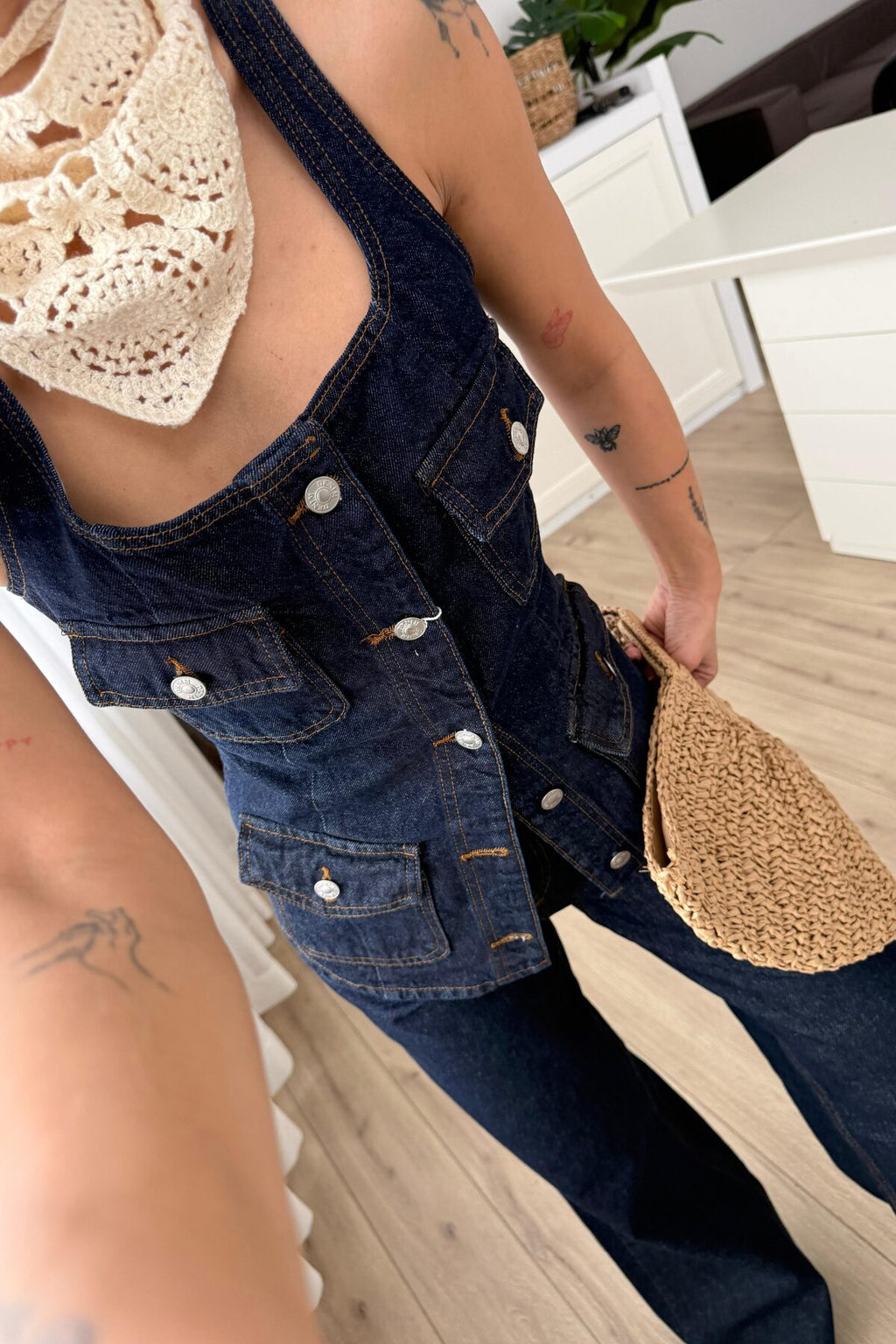 Çok Cepli Denim Yelek