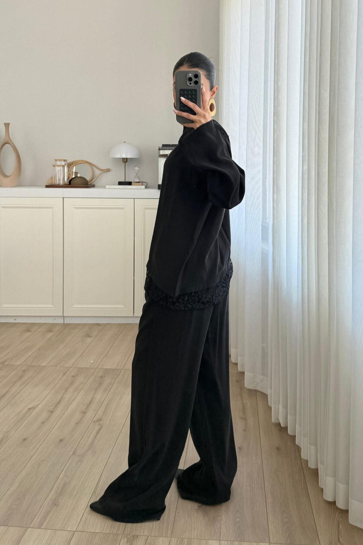 Asimetrik Dantel Detaylı Pantolon Takım