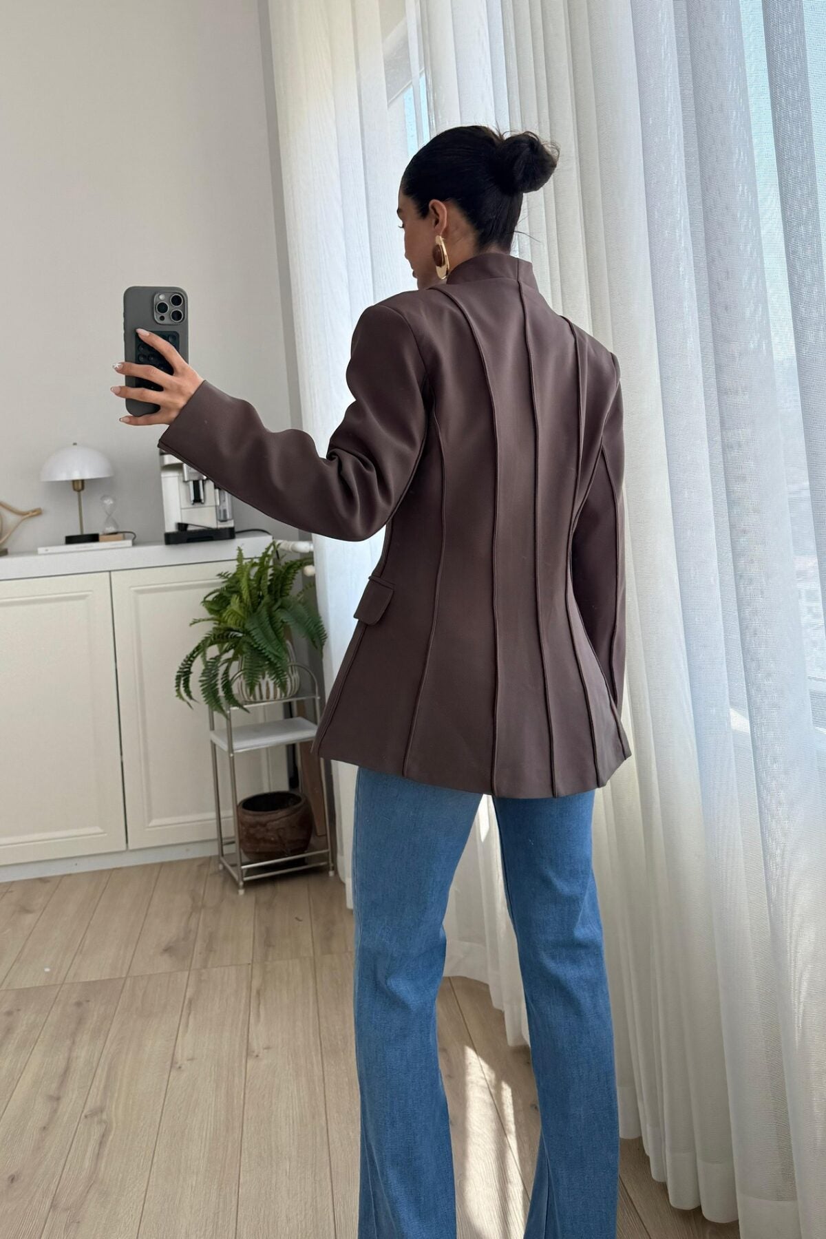 Nervurlu Yakasız Ceket