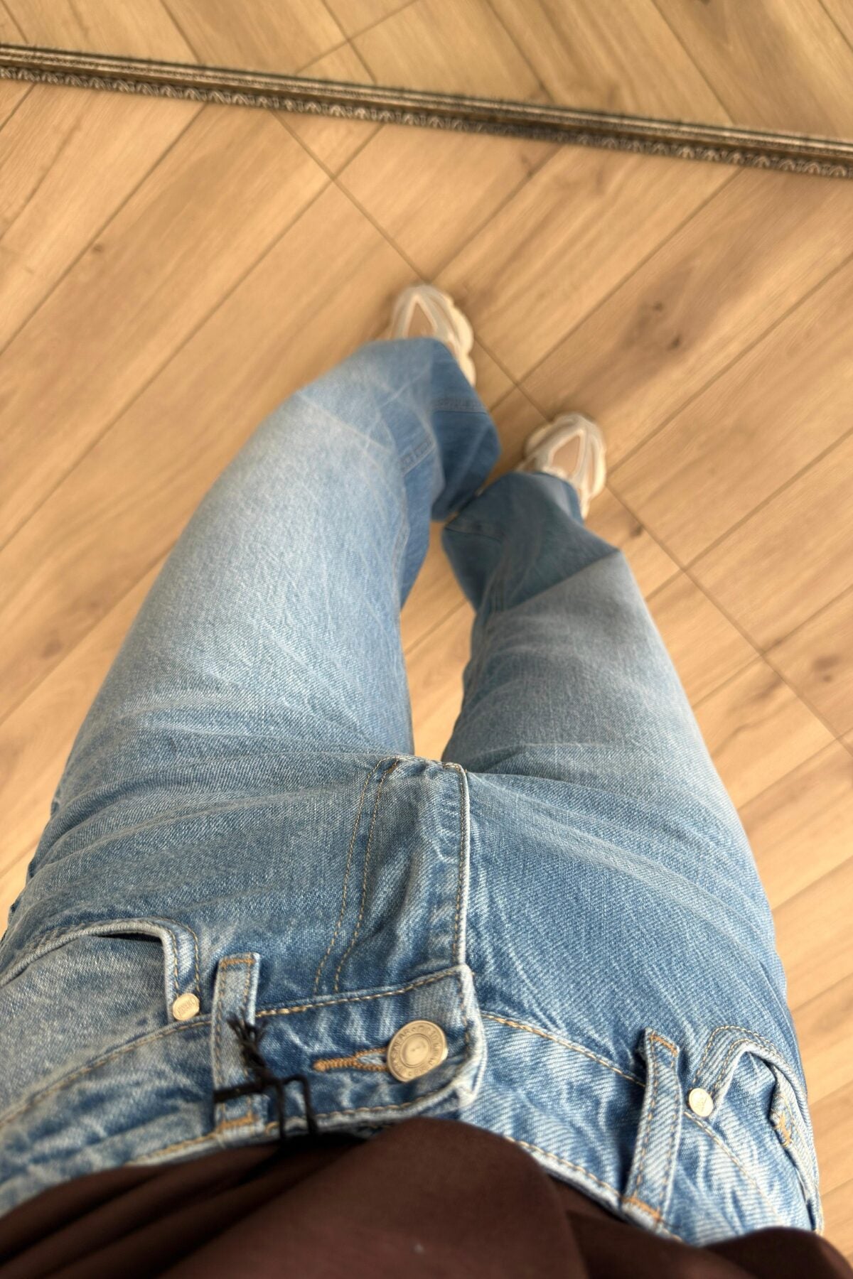 Paçası Kesik Wide Leg Orta Mavi Jean