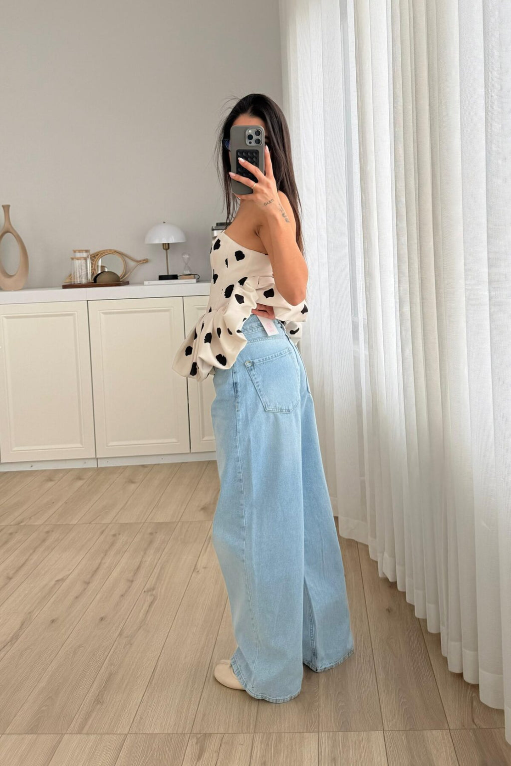 Beli İpli Geniş Paça Açık Mavi Jean