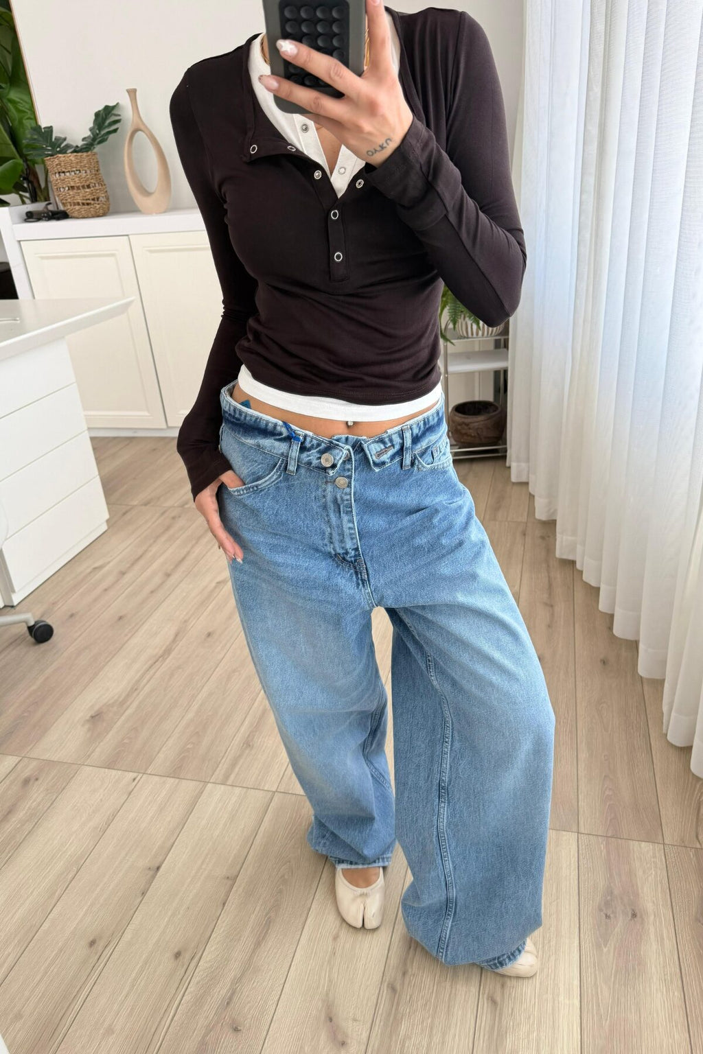 Beli Katlı Balon Mavi Jean