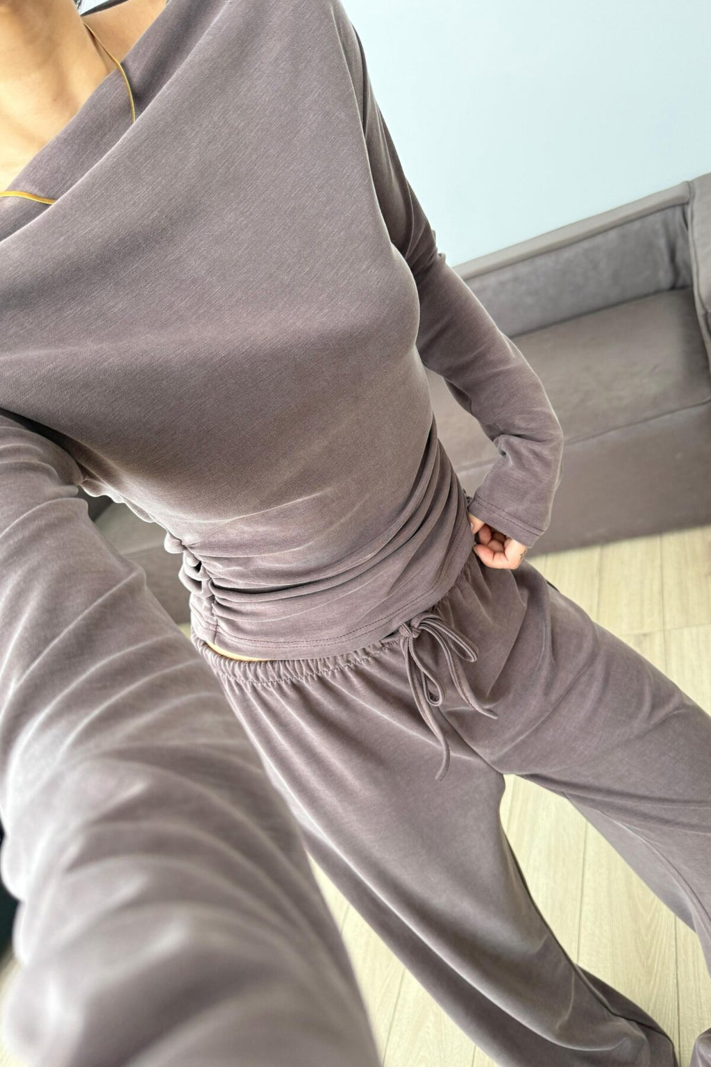 Relax Düşük Omuz Bluz Pantolon Takım