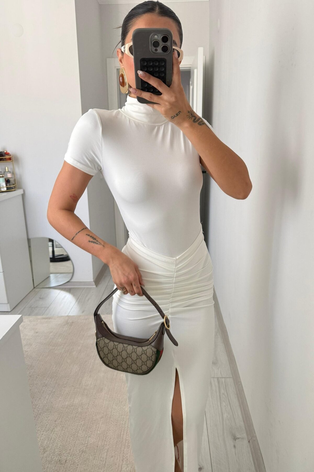 Üstü Bodysuit Drapeli Soft Touch Elbise