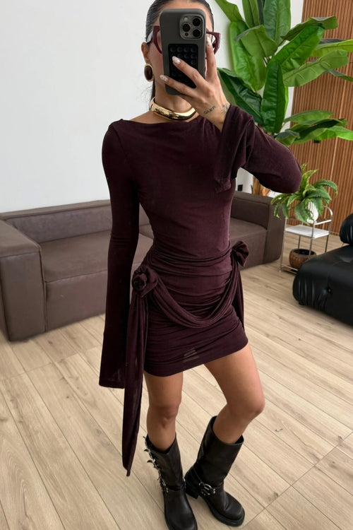 Avenya Gül Detaylı Mini Elbise