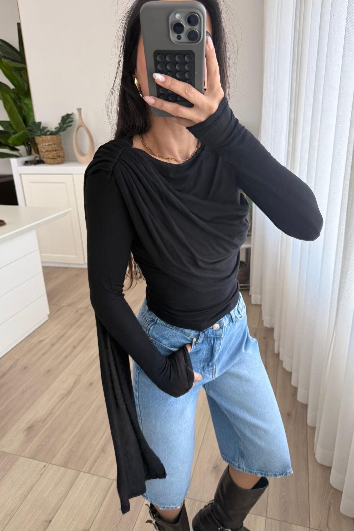 Transparan Şallı Bluz