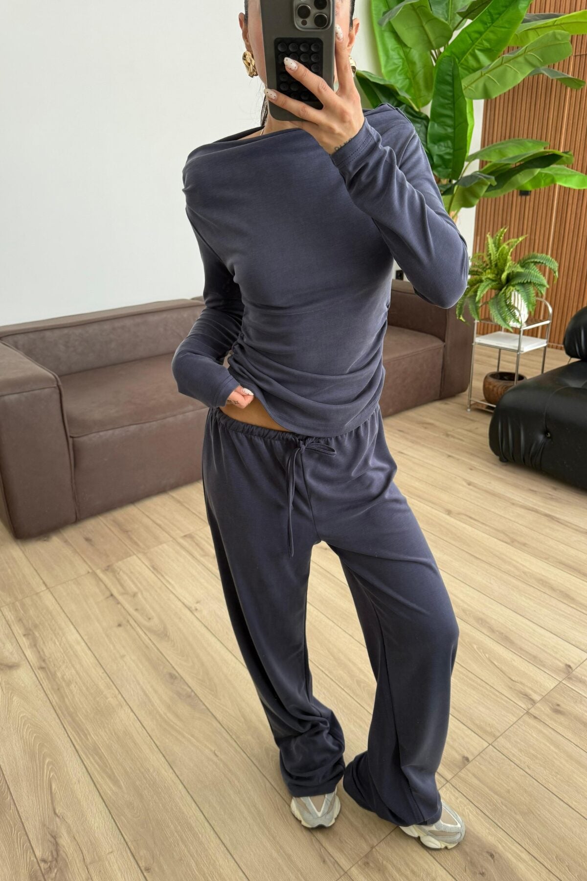 Relax Düşük Omuz Bluz Pantolon Takım