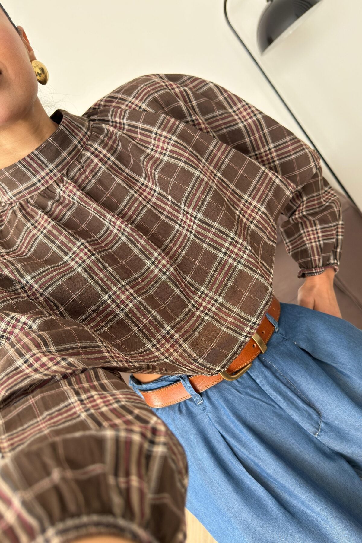 Yakalı Ekose Uzun Kol Crop