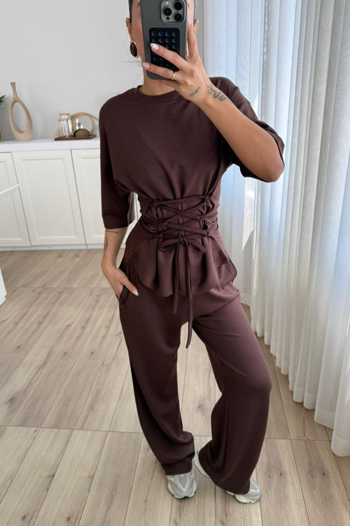 Beli Çapraz Bağlamalı Tişört Pantolon Takım