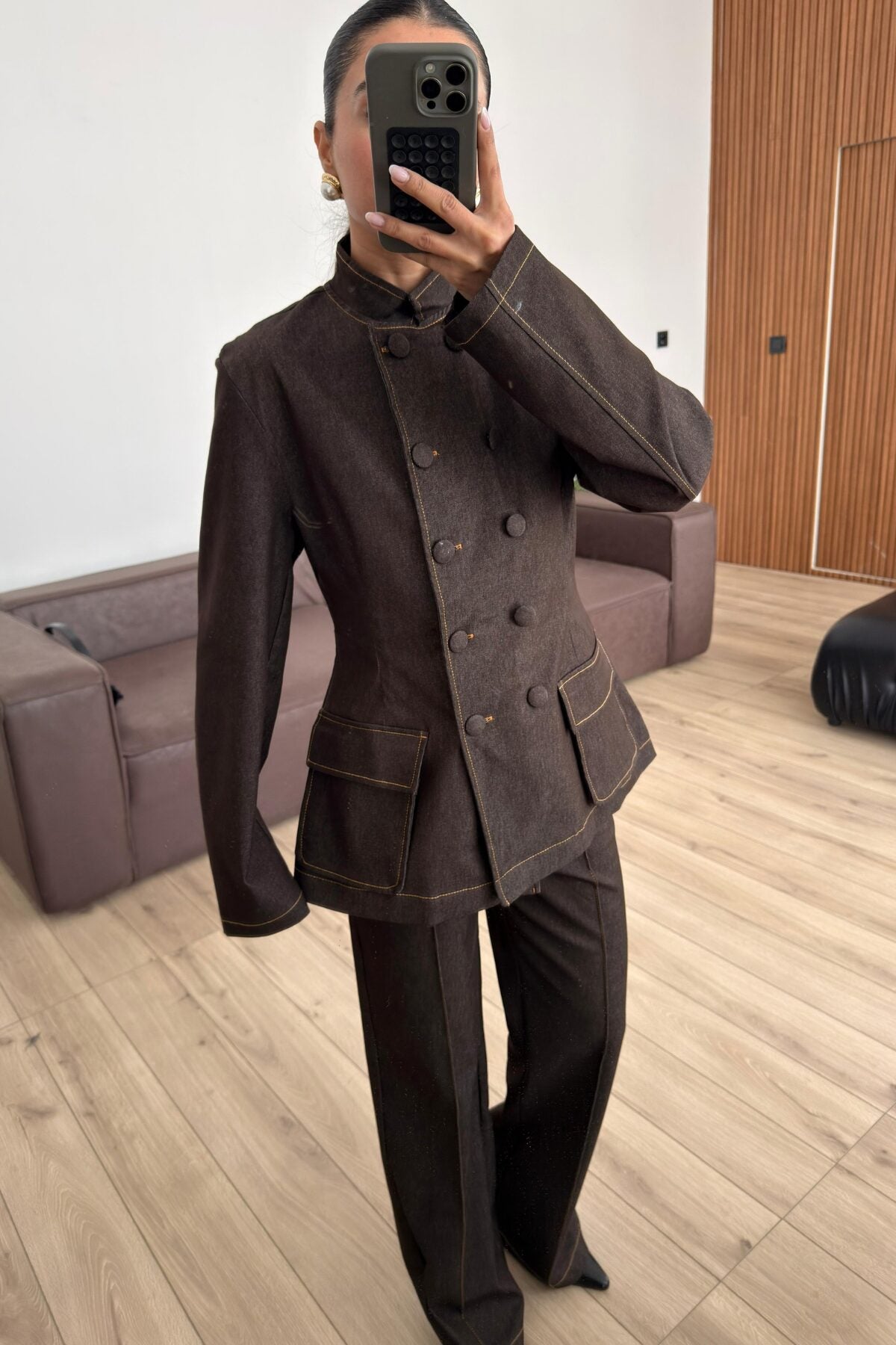 Dikişli Çımalı Pantolon Denim Takım