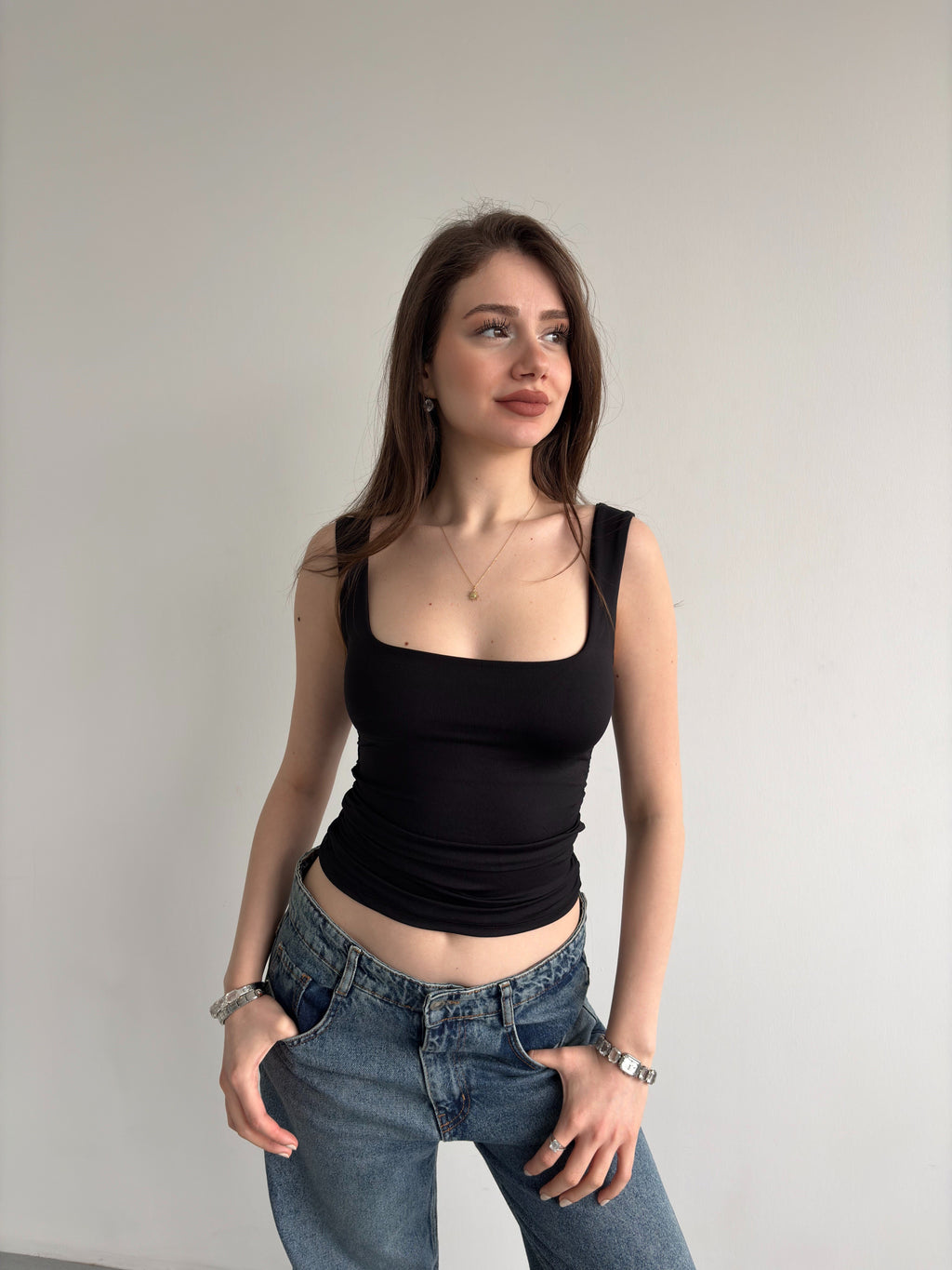 Yan Büzgü Kolsuz Crop