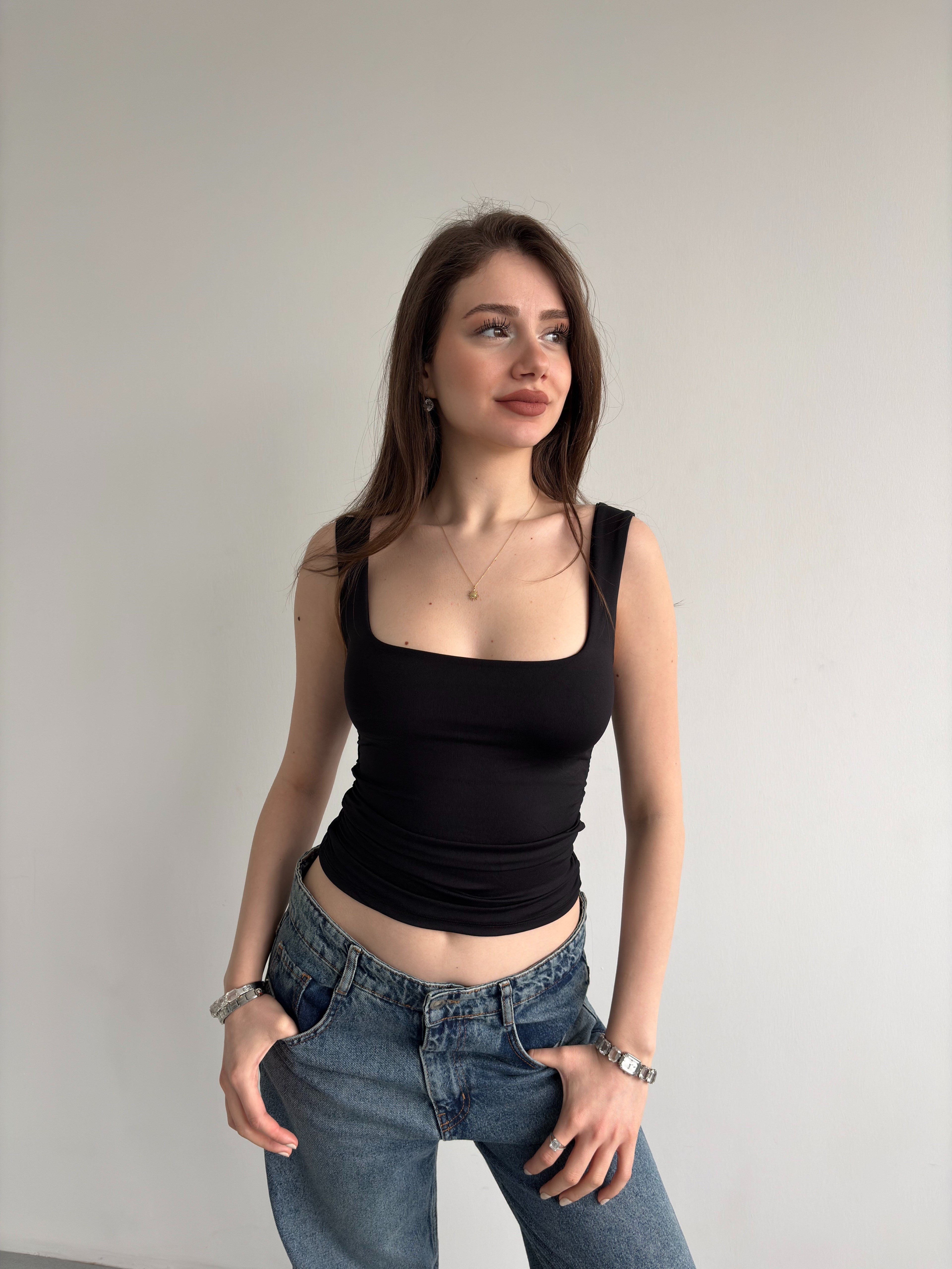 Yan Büzgü Kolsuz Crop